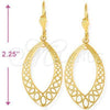 Arete Largo 5.074.006 Oro Laminado, Diseño de File y Gota, Diamantado, Tono Dorado
