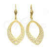 Arete Largo 5.074.006 Oro Laminado, Diseño de File y Gota, Diamantado, Tono Dorado