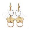 Arete Largo 5.076.014 Oro Laminado, Diseño de Flor, Diamantado, Tres Tonos