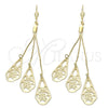 Arete Largo 5.097.006 Oro Laminado, Diseño de Flor, con Blanca Zirconia Cubica, Diamantado, Tono Dorado