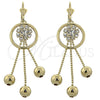 Arete Largo 5.098.004 Oro Laminado, Diseño de Flor, con Blanca Zirconia Cubica, Pulido, Tono Dorado