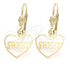 Arete Colgante 5.110.013 Oro Laminado, Diseño de Corazón, Pulido, Tono Dorado