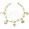 Pulsera de Dije 5.021.008 Oro Laminado, Diseño de Manzana y Llave, Pulido, Tono Dorado (08 MM Thickness, 8 Inches Length)