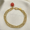 Pulsera de Dije 5.037.007 Oro Laminado, Diseño de Bola, con Rodolito Claro Opal and Rosado Perla, Diamantado, Tono Dorado (08 MM Thickness, 8 Inches Length)