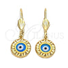 Arete Colgante 5.039.015 Oro Laminado, Diseño de Ojo Griego, Resinado Azul, Tono Dorado