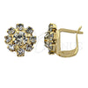 Arete Gancho Frances 02.63.0096.1 Oro Laminado, Diseño de Flor, con Blanca Zirconia Cubica, Pulido, Tono Dorado