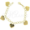 Pulsera de Dije 030.011.07 Oro Laminado, Diseño de Corazón, Pulido, Tono Dorado (0.50 Gauge, 03 MM Thickness, 7 Inches Length)