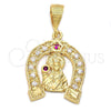 Dije Religioso 5.187.011 Oro Laminado, Diseño de Santa Barbara, con Rubi and Blanca Zirconia Cubica, Pulido, Tono Dorado