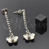 Arete Largo 88.02 Oro Laminado, Diseño de Flor, con Blanca Zirconia Cubica, Pulido, Tono Dorado