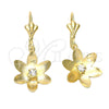 Arete Colgante 88.014 Oro Laminado, Diseño de Flor, con Blanca Zirconia Cubica, Mate, Tono Dorado