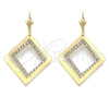 Arete Largo 88.006 Oro Laminado, con Blanca Zirconia Cubica, Pulido, Tono Dorado