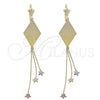 Arete Largo 75.006 Oro Laminado, Diseño de Estrella, Cepillado, Tono Dorado