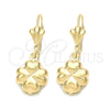 Arete Colgante 88.005 Oro Laminado, Diseño de Flor, Pulido, Tono Dorado