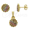Juego de Arete y Dije de Adulto 10.164.0022.1 Oro Laminado, Diseño de Flor, con Multicolor Cristal, Pulido, Tono Dorado