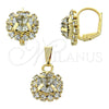 Juego de Arete y Dije de Adulto 10.122.0001.4 Oro Laminado, Diseño de Flor, con Blanca Zirconia Cubica, Pulido, Tono Dorado