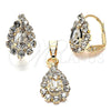 Juego de Arete y Dije de Adulto 10.122.0002 Oro Laminado, Diseño de Gota y Gota, con Blanca Zirconia Cubica, Pulido, Tono Dorado