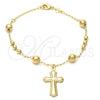 Rosario de Pulsera 5.213.013.08 Oro Laminado, Diseño de Cruz, Pulido, Tono Dorado