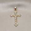 Dije Religioso 5.189.013 Oro Laminado, Diseño de Cruz y Crucifijo, Pulido, Tono Dorado
