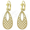 Arete Colgante 89.015 Oro Laminado, Diseño de Gota, Diamantado, Tono Dorado