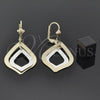 Arete Largo 72.004 Oro Laminado, Diseño de Gota, Cepillado, Tres Tonos