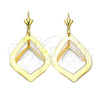 Arete Largo 72.004 Oro Laminado, Diseño de Gota, Cepillado, Tres Tonos