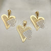 Juego de Arete y Dije de Adulto 5.049.002 Oro Laminado, Diseño de Corazón, Pulido, Tres Tonos