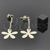 Arete Largo 95.002 Oro Laminado, Diseño de Flor, con Blanca Zirconia Cubica, Pulido, Tono Dorado
