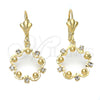 Arete Colgante 95.019 Oro Laminado, Diseño de Flor, con Blanca Zirconia Cubica, Diamantado, Tono Dorado