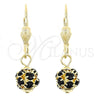 Arete Colgante 5.120.023 Oro Laminado, Diseño de Bola, con Negro Zirconia Cubica, Pulido, Tono Dorado
