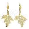 Arete Colgante 73.008 Oro Laminado, Diseño de Oja, con Blanca Zirconia Cubica, Diamantado, Tono Dorado