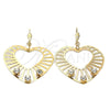 Arete Colgante 69.008 Oro Laminado, Diseño de Corazón y Sol, con Blanca Zirconia Cubica, Diamantado, Tono Dorado