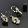 Juego de Arete y Dije de Adulto 5.057.007 Oro Laminado, con Blanca Zirconia Cubica, Pulido, Tono Dorado