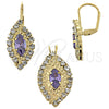 Juego de Arete y Dije de Adulto 5.057.007 Oro Laminado, con Blanca Zirconia Cubica, Pulido, Tono Dorado