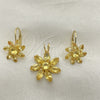 Juego de Arete y Dije de Adulto 5.056.002 Oro Laminado, Diseño de Flor, con Blanca Zirconia Cubica, Pulido, Tono Dorado