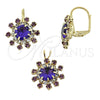 Juego de Arete y Dije de Adulto 5.057.003 Oro Laminado, Diseño de Flor, con Amethyst Zirconia Cubica, Pulido, Tono Dorado