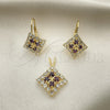 Juego de Arete y Dije de Adulto 5.056.007 Oro Laminado, con Blanca Zirconia Cubica, Pulido, Tono Dorado