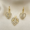 Juego de Arete y Dije de Adulto 5.056.010 Oro Laminado, Diseño de Corazón, con Blanca Zirconia Cubica, Pulido, Tono Dorado