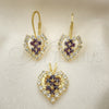 Juego de Arete y Dije de Adulto 5.056.011 Oro Laminado, Diseño de Corazón, con Blanca Zirconia Cubica, Pulido, Tono Dorado