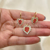 Juego de Arete y Dije de Adulto 5.056.012 Oro Laminado, Diseño de Corazón, con Blanca Zirconia Cubica, Pulido, Tono Dorado