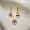 Juego de Arete y Dije de Adulto 5.058.011 Oro Laminado, Diseño de Flor, con Blanca Zirconia Cubica, Pulido, Tono Dorado