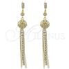 Arete Largo 5.083.004 Oro Laminado, Diseño de Bola, con Blanca Zirconia Cubica, Diamantado, Tono Dorado