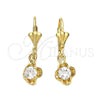 Arete Colgante 5.073.012 Oro Laminado, Diseño de Flor, con Blanca Zirconia Cubica, Pulido, Tono Dorado