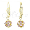 Arete Colgante 5.120.020 Oro Laminado, Diseño de Bola, con Blanca Zirconia Cubica, Pulido, Tono Dorado