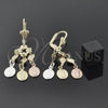 Arete Largo 59.004 Oro Laminado, Diseño de Guadalupe y Corazón, Pulido, Tres Tonos