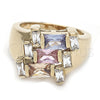Anillo Multi Piedra 5.172.004.07 Oro Laminado, Diseño de Baguette, con Multicolor and Blanca Zirconia Cubica, Pulido, Tono Dorado (Size 7)