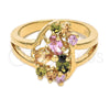 Anillo Multi Piedra 5.172.016.07 Oro Laminado, Diseño de Flor, con Multicolor Zirconia Cubica, Pulido, Tono Dorado (Size 7)