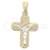 Dije Religioso 43.014 Oro Laminado, Diseño de Crucifijo, Pulido, Tres Tonos