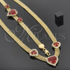 Collar y Pulsera 5.013.004 Oro Laminado, Diseño de Corazón, con Granate and Blanca Zirconia Cubica, Pulido, Tono Dorado