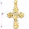 Dije Religioso 5.192.024 Oro Laminado, Diseño de Crucifijo, Pulido, Tono Dorado