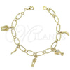 Pulsera de Dije 5.019.008 Oro Laminado, Diseño de Zapato y Pescado, Diamantado, Tono Dorado (08 MM Thickness, 8 Inches Length)